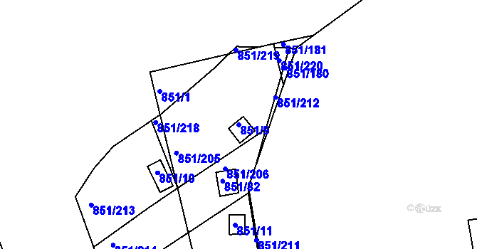 Parcela st. 851/9 v KÚ Rybáře, Katastrální mapa