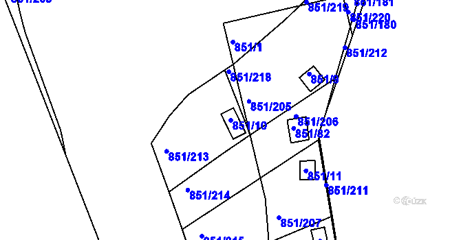 Parcela st. 851/10 v KÚ Rybáře, Katastrální mapa