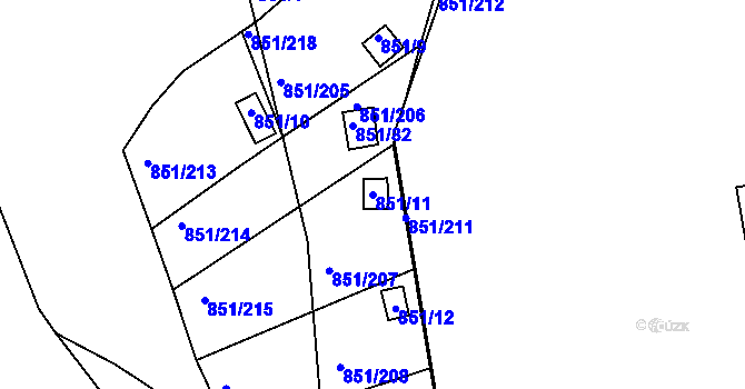 Parcela st. 851/11 v KÚ Rybáře, Katastrální mapa
