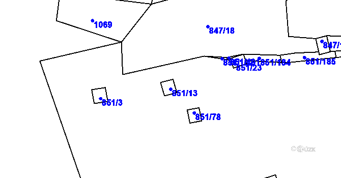 Parcela st. 851/13 v KÚ Rybáře, Katastrální mapa
