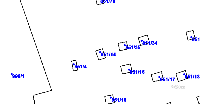 Parcela st. 851/14 v KÚ Rybáře, Katastrální mapa