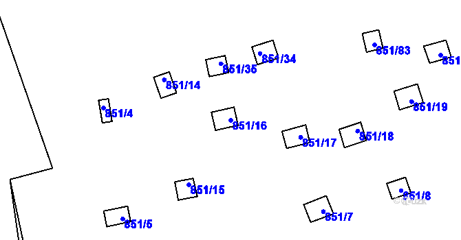 Parcela st. 851/16 v KÚ Rybáře, Katastrální mapa