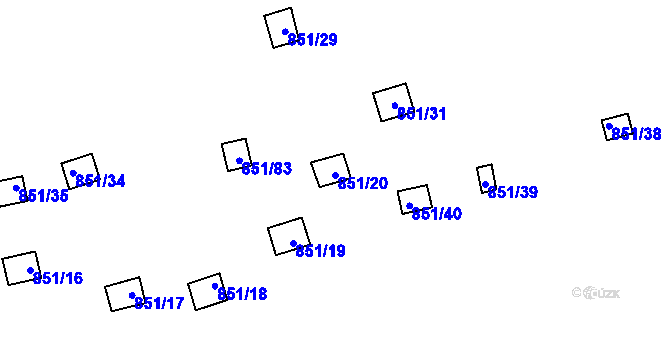 Parcela st. 851/20 v KÚ Rybáře, Katastrální mapa
