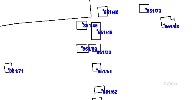 Parcela st. 851/30 v KÚ Rybáře, Katastrální mapa
