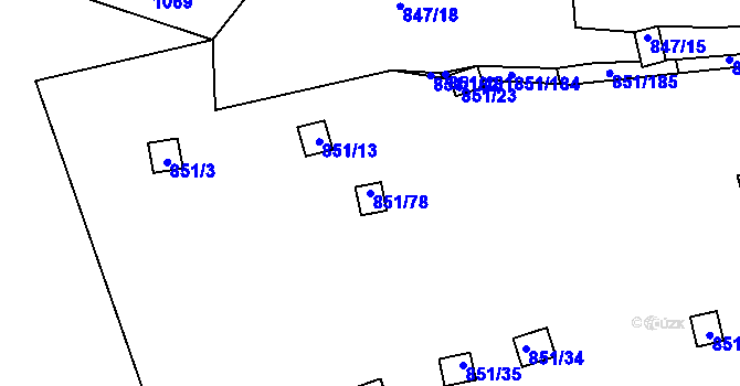 Parcela st. 851/78 v KÚ Rybáře, Katastrální mapa