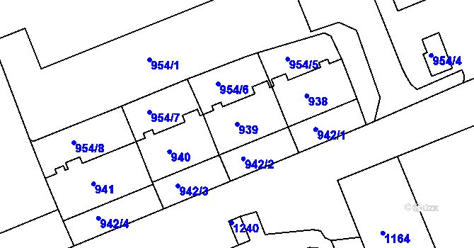 Parcela st. 939 v KÚ Rybáře, Katastrální mapa