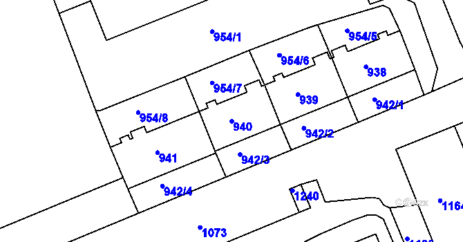 Parcela st. 940 v KÚ Rybáře, Katastrální mapa