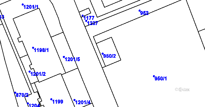 Parcela st. 950/2 v KÚ Rybáře, Katastrální mapa