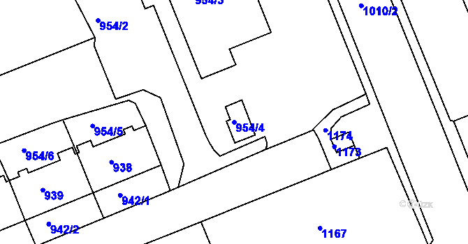 Parcela st. 954/4 v KÚ Rybáře, Katastrální mapa