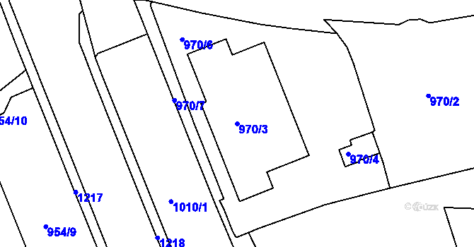 Parcela st. 970/3 v KÚ Rybáře, Katastrální mapa
