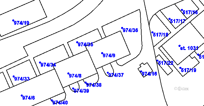 Parcela st. 974/9 v KÚ Rybáře, Katastrální mapa
