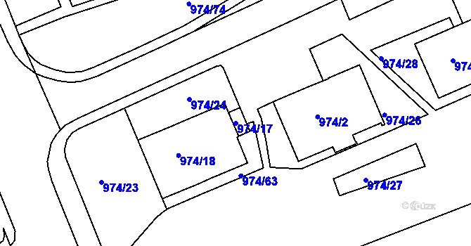 Parcela st. 974/17 v KÚ Rybáře, Katastrální mapa