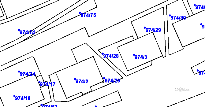Parcela st. 974/28 v KÚ Rybáře, Katastrální mapa