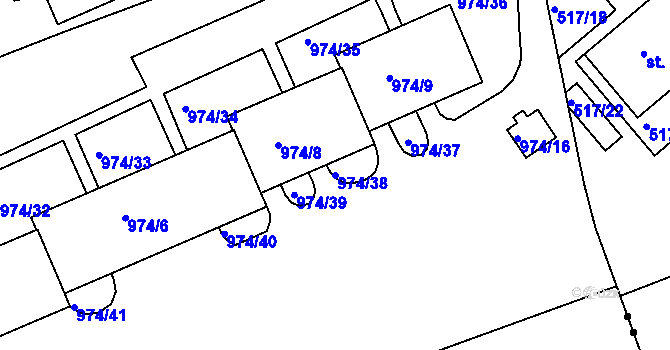 Parcela st. 974/38 v KÚ Rybáře, Katastrální mapa