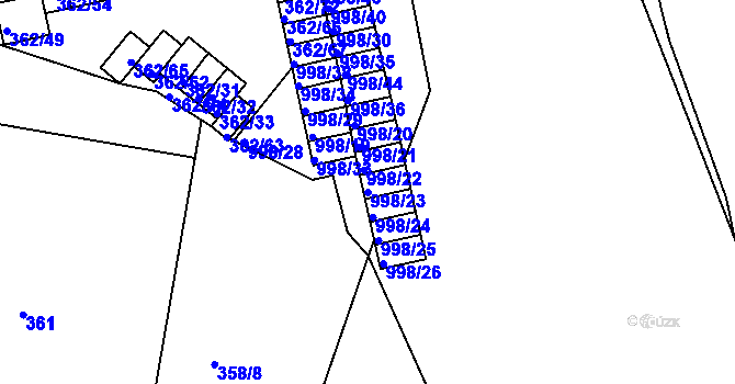 Parcela st. 998/23 v KÚ Rybáře, Katastrální mapa