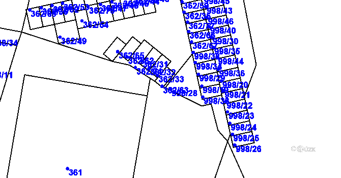 Parcela st. 998/28 v KÚ Rybáře, Katastrální mapa