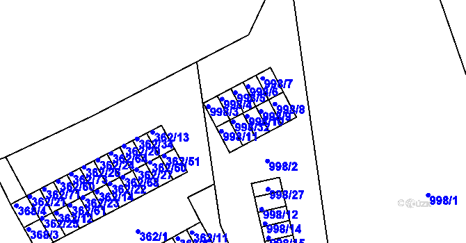 Parcela st. 998/32 v KÚ Rybáře, Katastrální mapa