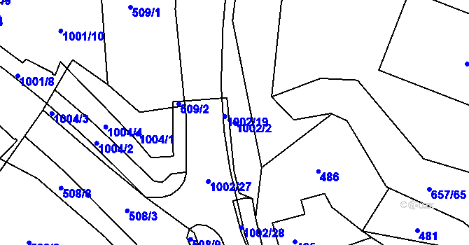 Parcela st. 1002/2 v KÚ Rybáře, Katastrální mapa