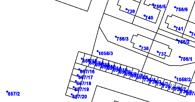 Parcela st. 1058/3 v KÚ Rybáře, Katastrální mapa