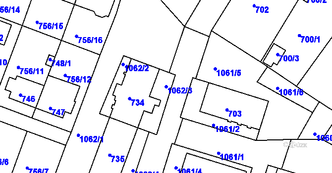 Parcela st. 1062/3 v KÚ Rybáře, Katastrální mapa