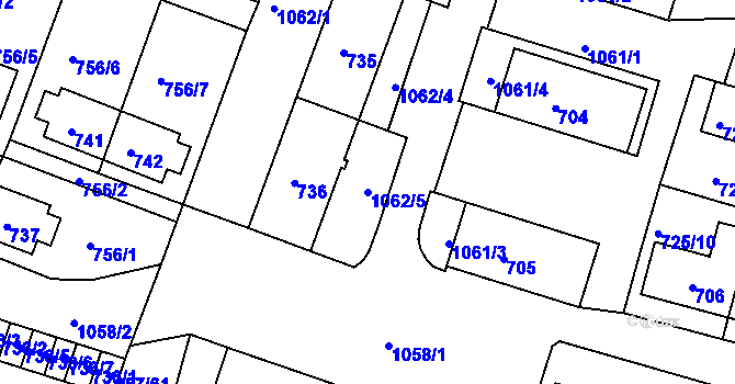 Parcela st. 1062/5 v KÚ Rybáře, Katastrální mapa