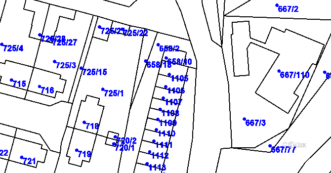 Parcela st. 1106 v KÚ Rybáře, Katastrální mapa