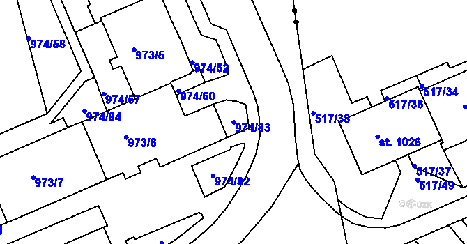 Parcela st. 974/83 v KÚ Rybáře, Katastrální mapa