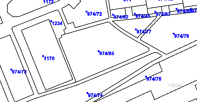 Parcela st. 974/85 v KÚ Rybáře, Katastrální mapa