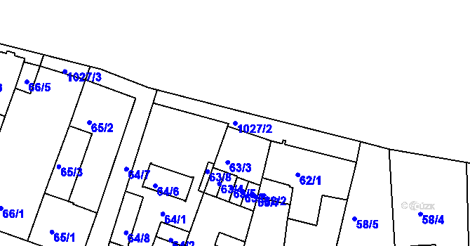 Parcela st. 1027/2 v KÚ Rybáře, Katastrální mapa