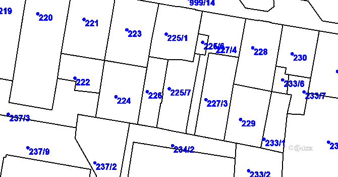 Parcela st. 225/7 v KÚ Rybáře, Katastrální mapa