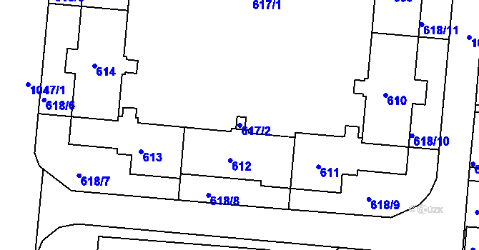 Parcela st. 617/2 v KÚ Rybáře, Katastrální mapa