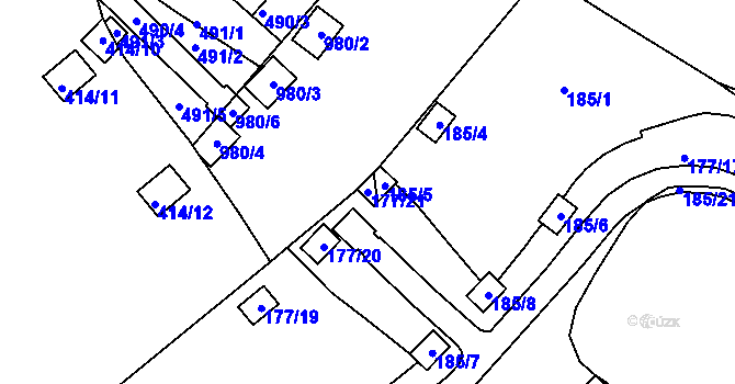 Parcela st. 177/21 v KÚ Rybáře, Katastrální mapa