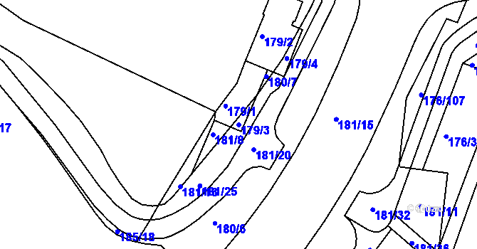 Parcela st. 179/3 v KÚ Rybáře, Katastrální mapa
