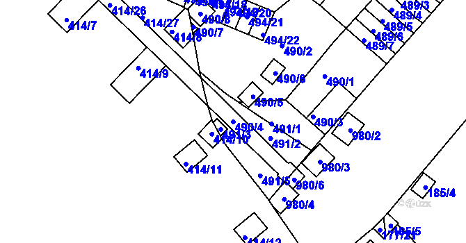 Parcela st. 490/4 v KÚ Rybáře, Katastrální mapa