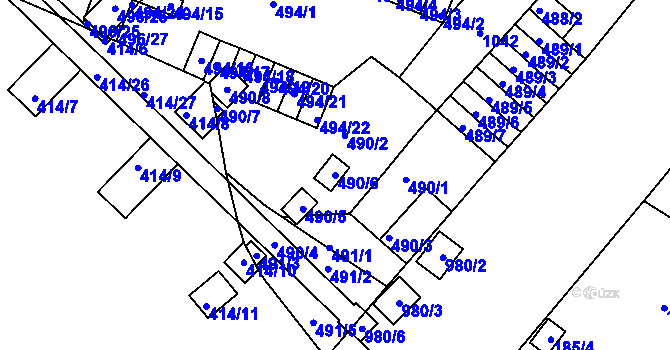 Parcela st. 490/6 v KÚ Rybáře, Katastrální mapa