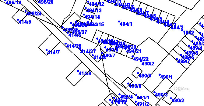 Parcela st. 490/7 v KÚ Rybáře, Katastrální mapa