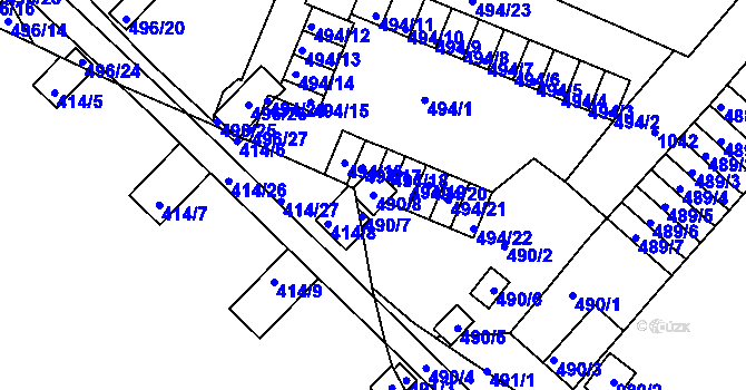 Parcela st. 490/8 v KÚ Rybáře, Katastrální mapa