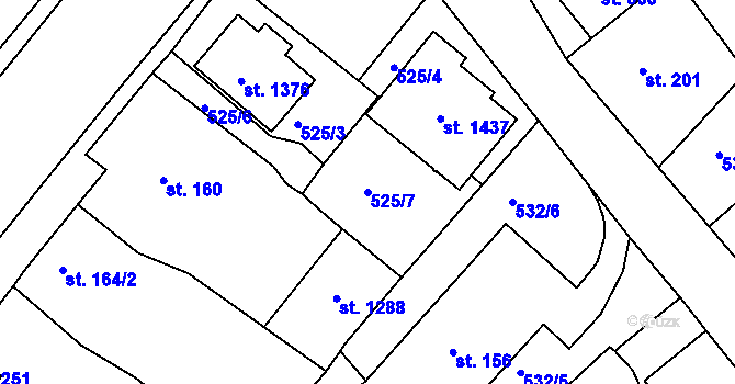 Parcela st. 525/7 v KÚ Bohatice, Katastrální mapa