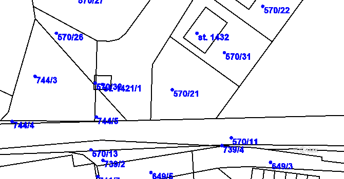 Parcela st. 570/21 v KÚ Bohatice, Katastrální mapa