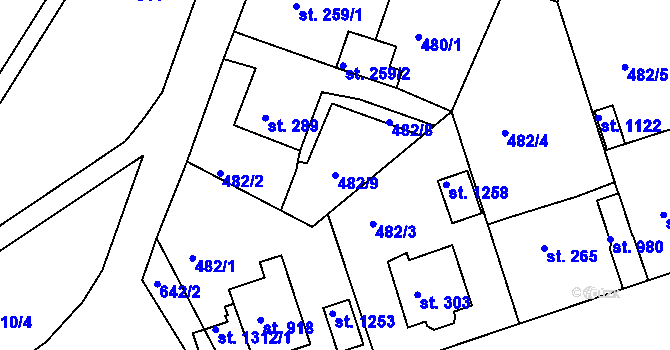 Parcela st. 482/9 v KÚ Bohatice, Katastrální mapa