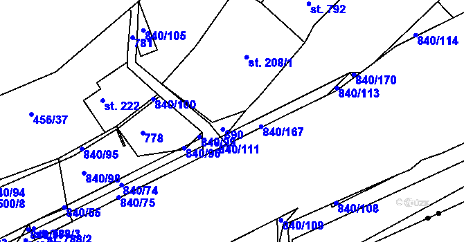 Parcela st. 208/2 v KÚ Bohatice, Katastrální mapa