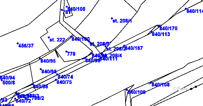 Parcela st. 208/4 v KÚ Bohatice, Katastrální mapa