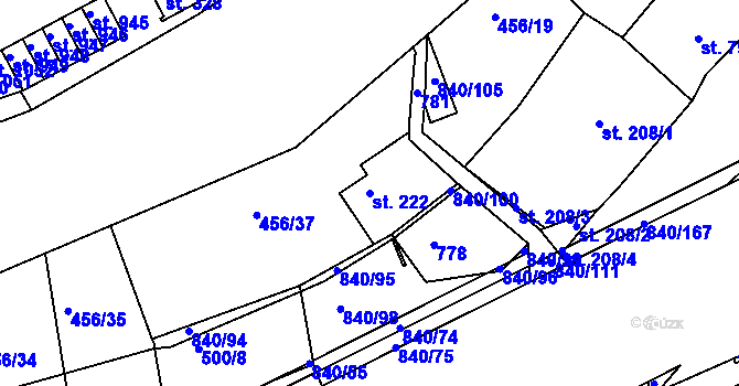 Parcela st. 222 v KÚ Bohatice, Katastrální mapa