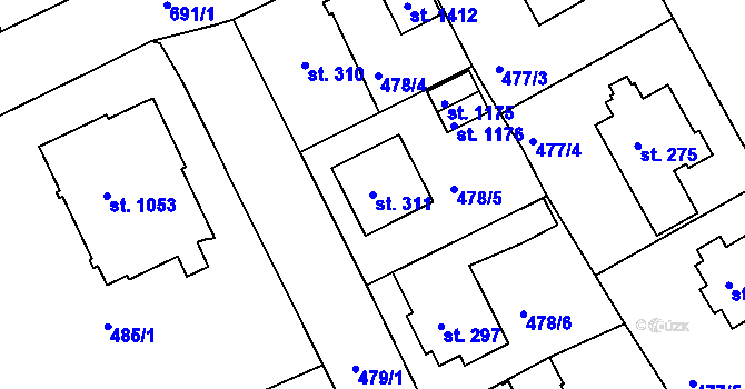 Parcela st. 311 v KÚ Bohatice, Katastrální mapa