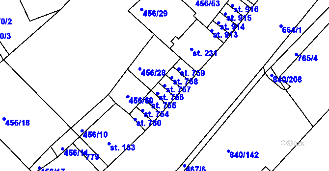 Parcela st. 757 v KÚ Bohatice, Katastrální mapa