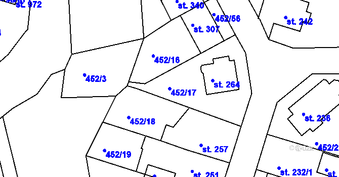 Parcela st. 452/17 v KÚ Bohatice, Katastrální mapa