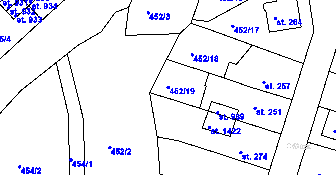 Parcela st. 452/19 v KÚ Bohatice, Katastrální mapa
