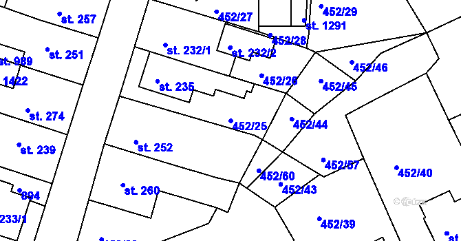 Parcela st. 452/25 v KÚ Bohatice, Katastrální mapa
