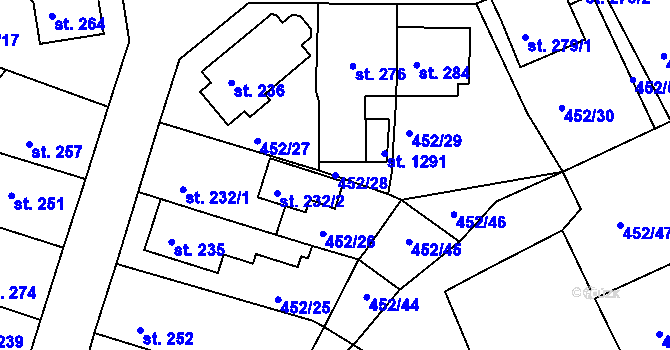 Parcela st. 452/28 v KÚ Bohatice, Katastrální mapa