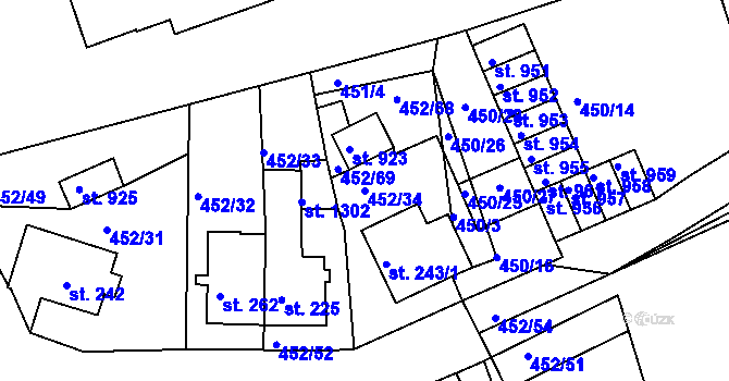 Parcela st. 452/34 v KÚ Bohatice, Katastrální mapa